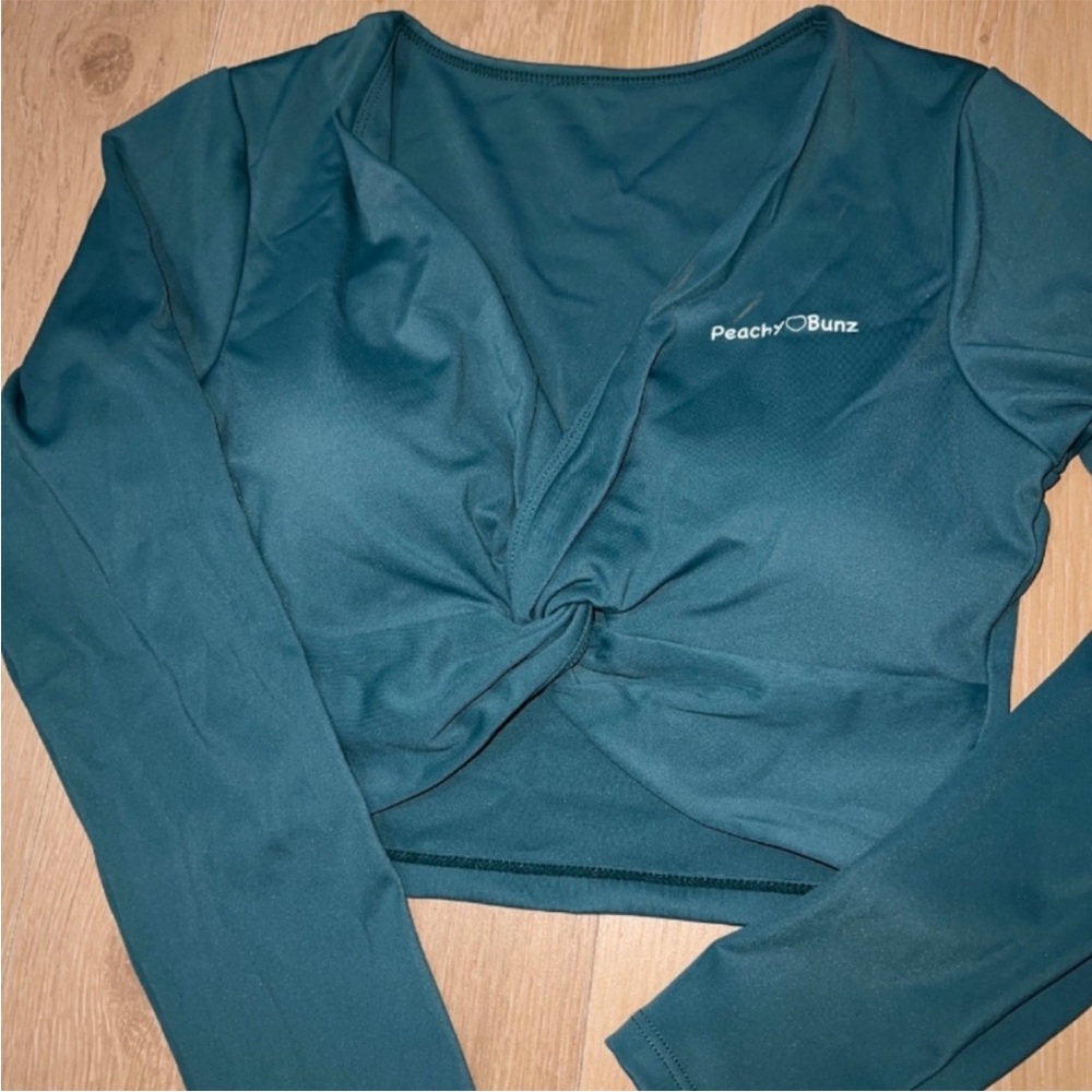 Peachybunz Teal Twist-Front Long Sleeve Top